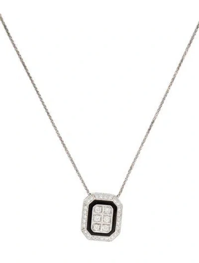 Pre-owned Simon G Diamond & Enamel Pendant Necklace, 16" In Black