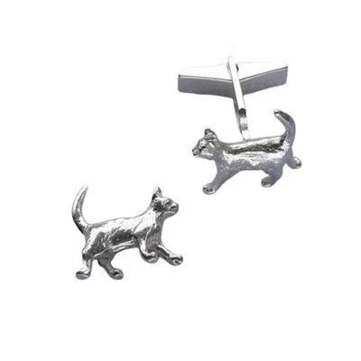 Simon Kemp Jewellers Men's Cat Cufflinks In Sterling Silver