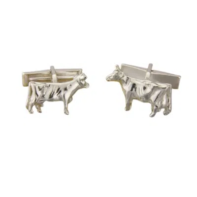 Simon Kemp Jewellers Men's Cow Cufflinks In Solid Sterling Silver