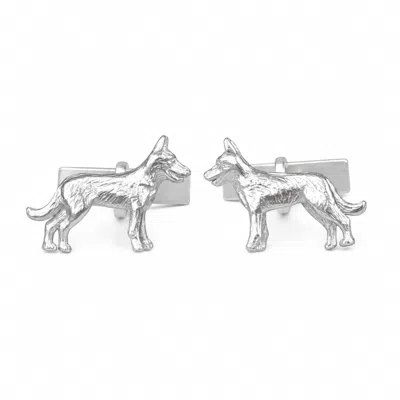 Simon Kemp Jewellers Men's German Shepherd Alsatian Cufflinks In Solid Sterling Silver