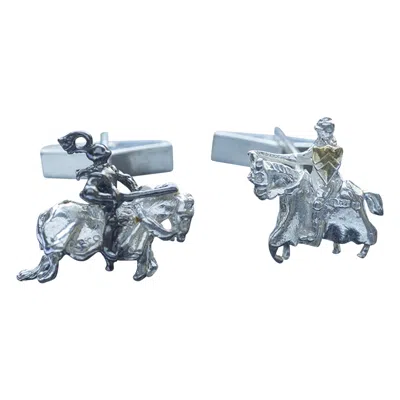 Simon Kemp Jewellers Men's Jousting Knights Cufflinks In Solid Sterling Silver