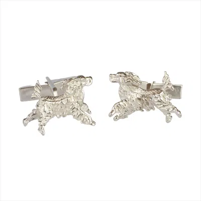 Simon Kemp Jewellers Men's Leaping Spaniel Cufflinks In Solid Sterling Recycled Silver