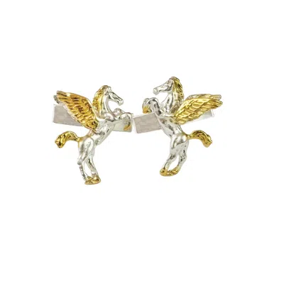Simon Kemp Jewellers Men's Pegasus Cufflinks In Eighteen Carat Gold On Solid Sterling Silver