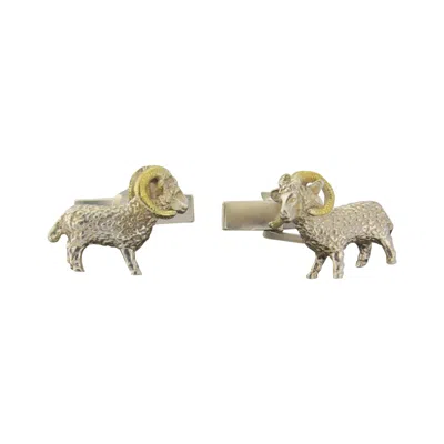 Simon Kemp Jewellers Men's Ram Cufflinks In Solid Sterling Silver And Eighteen Carat Gold