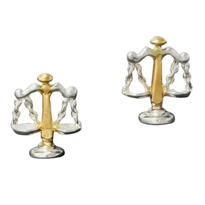 Simon Kemp Jewellers Men's Scales Of Justice Cufflinks In Eighteen Carat Gold On Silver