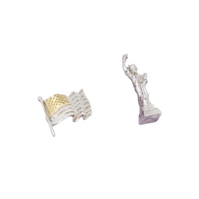 Simon Kemp Jewellers Men's Stars And Stripes  Statue Of Liberty Cufflinks Eighteen Carat Gold On Silver