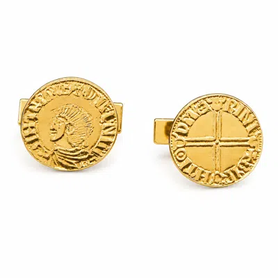 Simon Kemp Jewellers Men's Viking Coin Cufflinks Eighteen Carat Gold On Solid Sterling Recycled Silver