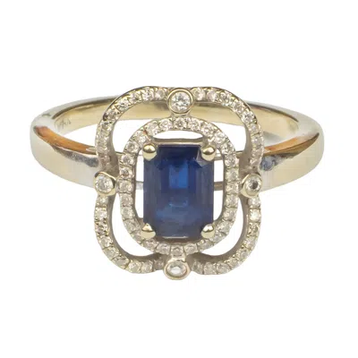 Simon Kemp Jewellers Women's Blue Art Deco Fourteen Carat White Gold Sapphire And Diamond Ring.