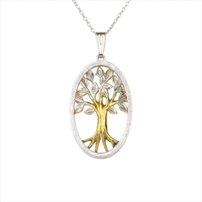 Simon Kemp Jewellers Women's Domed Tree Of Life Pendant Eighteen Carat Gold On Solid Sterling Silver