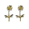 Simon Kemp Jewellers Women's Dragonfly And Daisy Stud Earrings Eighteen Carat Gold On Solid Sterling Silver.