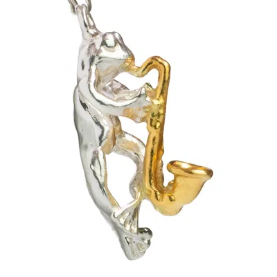 Simon Kemp Jewellers Women's Frog Saxophonist Pendant Eighteen Carat Gold On Solid Sterling Silver.