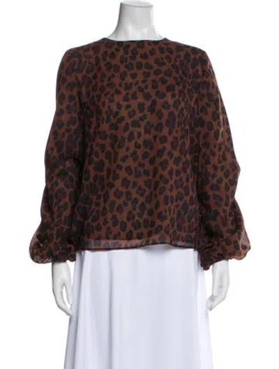 Pre-owned Simon Miller Animal Print Crew Neck Blouse In Brown