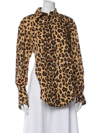 Pre-owned Simon Miller Animal Print Long Sleeve Button-up Top In Multi