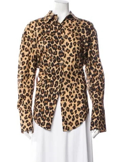 Pre-owned Simon Miller Animal Print Long Sleeve Button-up Top W/ Tags In Brown