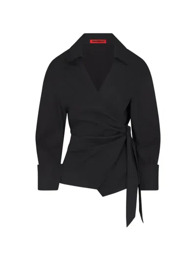 Simon Miller Anya Poplin Wrap Blouse In Black