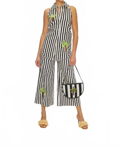 Simon Miller Ari Poplin Wide Leg Pant In Black/white Stripe In Multi
