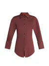 Simon Miller Loch Poplin Button Up Shirt In Choco Brown In Brown
