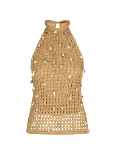 Simon Miller Bahi Shell-embellished Crochet Top In Brown