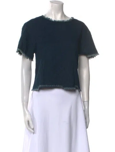 Pre-owned Simon Miller Bateau Neckline Short Sleeve Crop Top In Blue