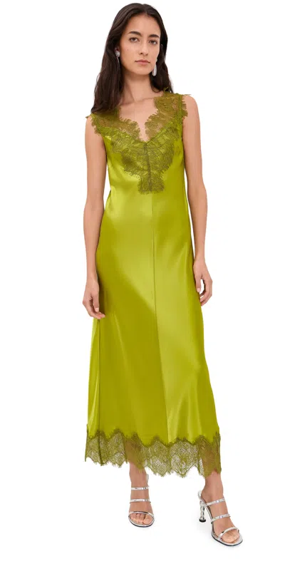 Simon Miller Bea Satin Lace Midi Dress Chartruese