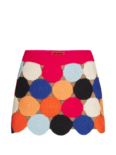 Simon Miller Beep Beep Crochet-knit Low-rise Mini Skirt In Multi
