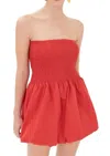 Simon Miller Belle Smocked Strapless Top In Lucky Red In Multi
