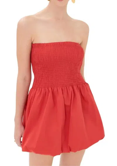 Simon Miller Belle Smocked Strapless Top In Lucky Red In Multi