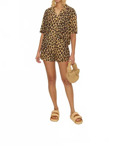 Simon Miller Bia Linen Camp Shirt In Cheetah In Multi