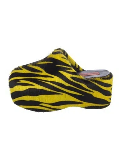 Pre-owned Simon Miller Calf Hair Animal Print Mules In Yellow