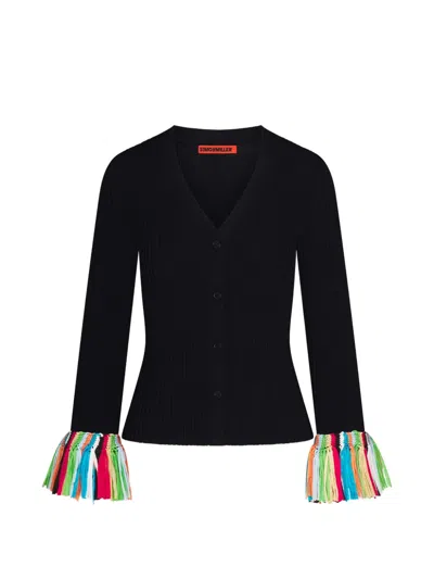 Simon Miller Cara Fringe-trim Cardigan In Black