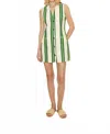 Simon Miller Carob Printed Linen Mini Dress In Green/white Stripe In Multi