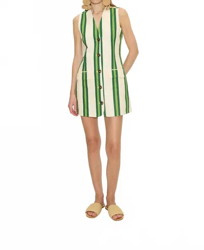Simon Miller Carob Printed Linen Mini Dress In Green/white Stripe In Multi