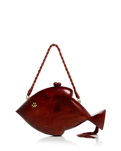 Simon Miller Carved Fish Mango Wood Clutch In Brown