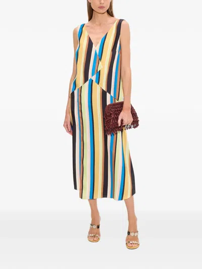 Simon Miller Cece Asymmetrical Striped Midi Dress In Multi