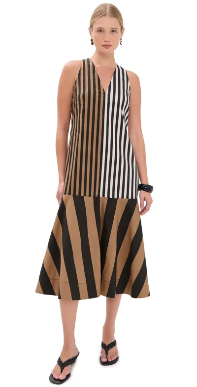Simon Miller Celeste Poplin Dress Black/tan Stripe Combo In Brown