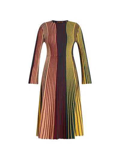 Simon Miller Celia Striped Long-sleeve Midi Dress In Brown