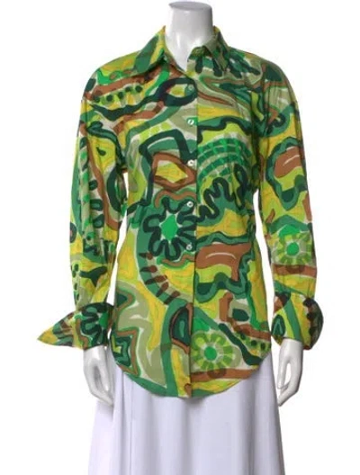 Pre-owned Simon Miller Corduroy Printed Button-up Top In Green
