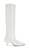 Simon Miller Kuki Crystal Pointed Toe Kitten Heel Over The Knee Boot In White