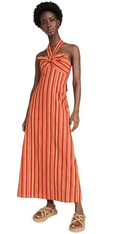 Simon Miller Del Linen Dress Retro Red/acid Orange Stripe In Retro Red & Acid Orange Stripe