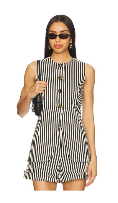 Simon Miller Del Mar Linen Vest In Black & Macadamia Micro Stripe