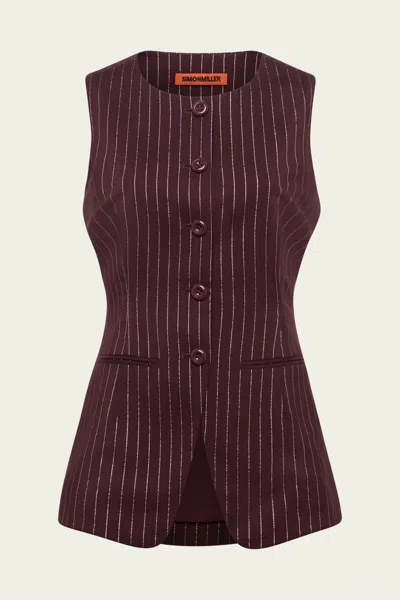 Simon Miller Del Mar Vest In Bordeaux Metallic Pinstripe