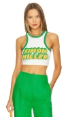 Simon Miller Logo-print Cropped Tank Top In Green Dibby Graphic