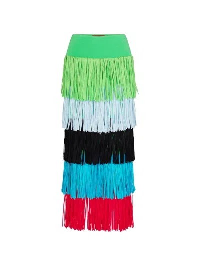 Simon Miller Dio Fringe-trimmed Knitted Midi Skirt In Multi
