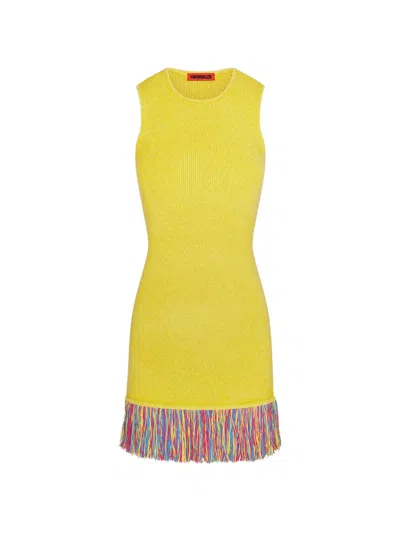 Simon Miller Etta Fringe-trim Knitted Mini Dress In Yellow