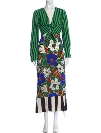 Pre-owned Simon Miller Floral Print Long Dress In Blue/green