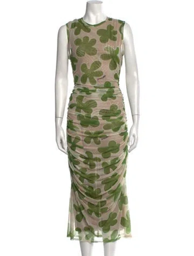 Pre-owned Simon Miller Floral Print Midi Length Dress W/ Tags In Green