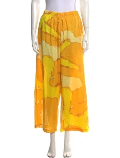 Pre-owned Simon Miller Floral Print Wide Leg Pants In Yellow