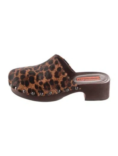 Pre-owned Simon Miller Fur Animal Print Slides In Brown