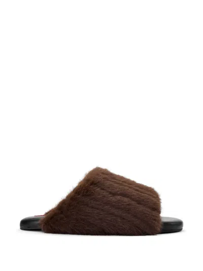 Simon Miller Furry Bubble Faux-fur Slides In Brown