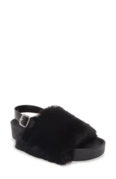 Simon Miller Furry Dip Faux Fur Slingback Sandal In Black